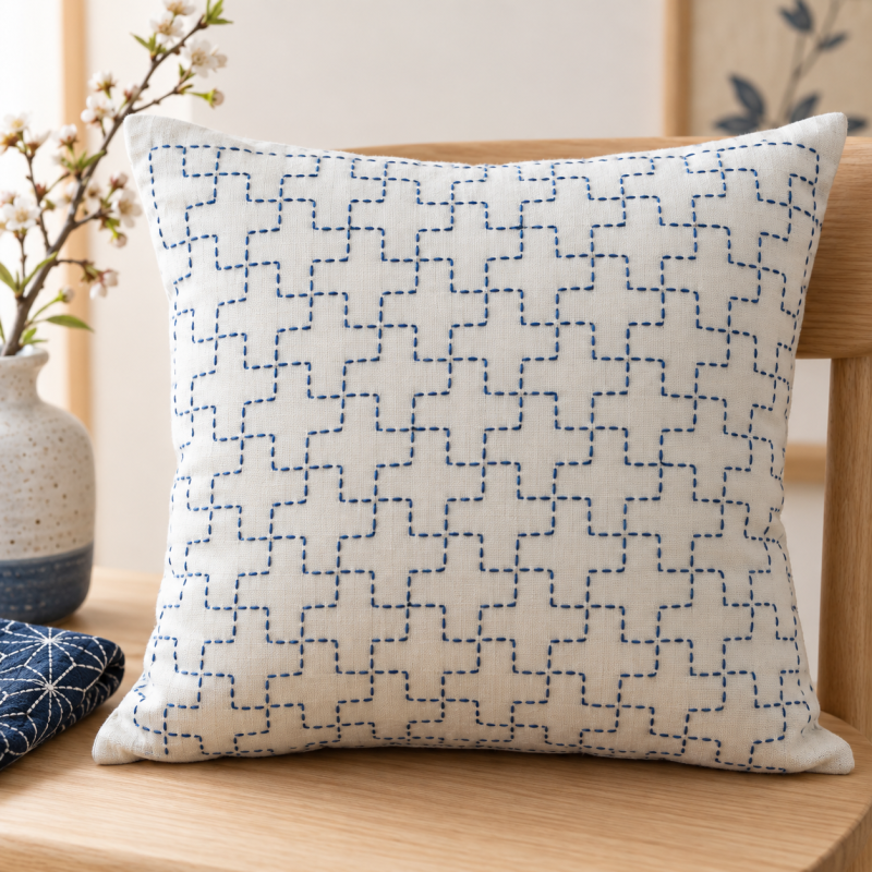 hana-fukin sashiko project met blauw borduurwerk