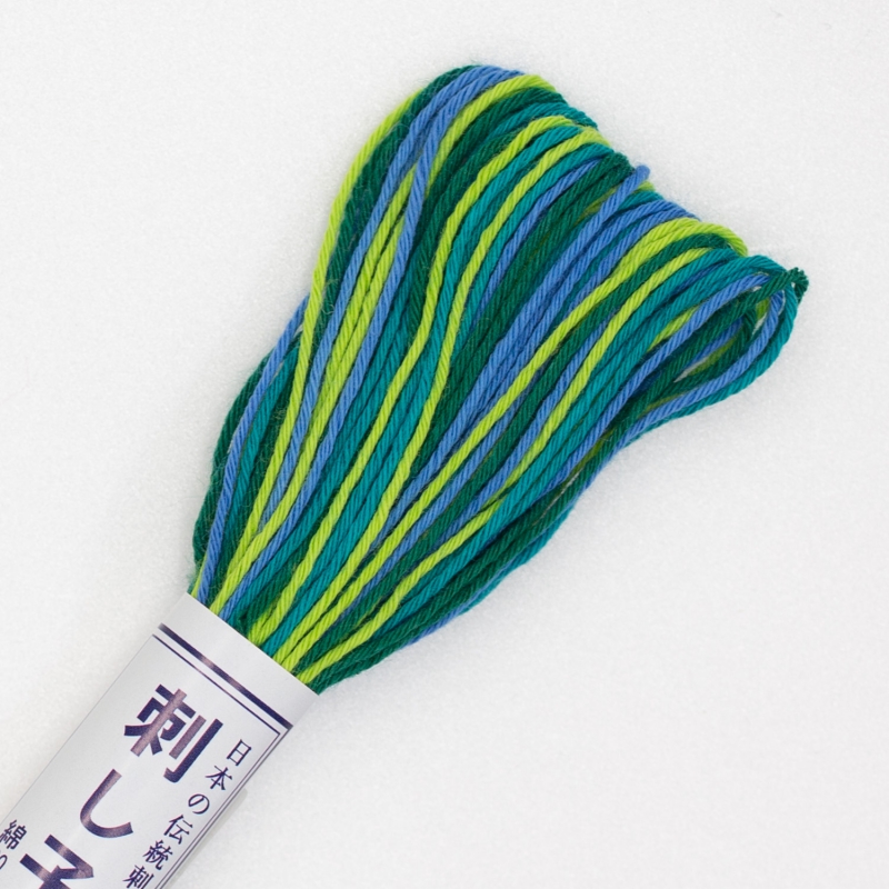 sashiko garen 20 m #77:  gemengd blauw en groen