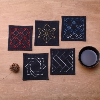 sashiko coaster black (yarn-dyed tsumugi fabric)