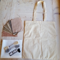 tote bag kit: boro with Japanese taupe/pink