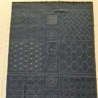 sashiko tsumugi panel- patterns indigo
