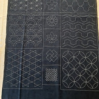 sashiko tsumugi panel- patterns indigo