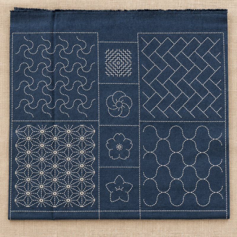sashiko tsumugi A2008 &ndash; traditionele patronen &ndash; paneel 61 &times; 108 cm