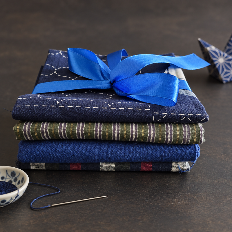 japanse stoffenbundel indigo sashiko &ndash; 4 fat quarters