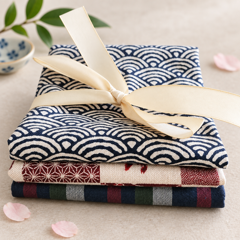 Japanse stoffenbundel seigaiha blauw &ndash; 3 fat quarters