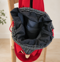 Handgemaakte Japanse tas van Azumino Momen met kimono-applicatie